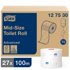 Бумага туалетная д/дисп Tork Mid-size Т6 Advanced 2сл бел 100м 27рул 127530