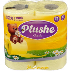 Бумага туалетная Plushe Classic Ромашка 2сл,целлюлоза,желтая,18м*4 рул/уп К