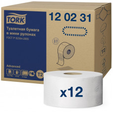 Бумага туалетная д/дисп Tork T2 Advanced mini 2сл бел втор170м 12рул 120231