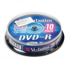 Носители информации DVD-R, 16x, Verbatim Azo Matt Silver, Cake/10, 43523