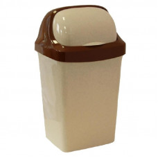 Ведро мусорное 15л, пластиковое,подвижная крышка РоллТоп,бежевый мрамор
