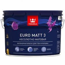 Краска водоэмульсионная EURO 3 MATT глубокоматовая (База С), Tikkurila (9л)