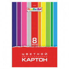 Картон цветной А4 2-сторонний МЕЛОВАННЫЙ, 8 листов, 8 цветов, в папке, HATBER, 195х280 мм, 