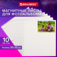 Листы для фотоальбома магнитные 30х32 см, КОМПЛЕКТ 10 шт., BRAUBERG, 391313