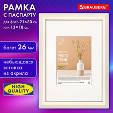 Рамка 21х30 см с паспарту 13х18 см, небьющаяся, аналог IKEA, багет 26 мм, МДФ, BRAUBERG 