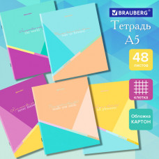 Тетрадь А5 48 л. BRAUBERG скоба, клетка, обложка картон, 