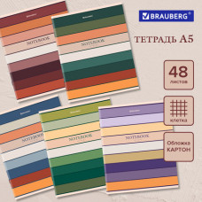 Тетрадь А5 48 л. BRAUBERG скоба, клетка, обложка картон, 