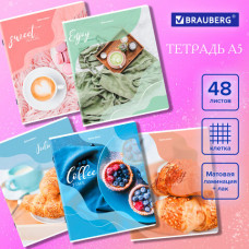 Тетрадь А5, 48 л., BRAUBERG, скоба, клетка, матовая ламинация, выборочный лак, 