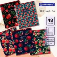 Тетрадь А5, 48 л., BRAUBERG, скоба, клетка, матовая ламинация, выборочный лак, 