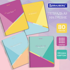 Тетрадь А5 80 л. BRAUBERG, гребень, клетка, обложка картон, 