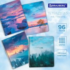 Тетрадь А5 96 л. BRAUBERG, гребень, клетка, обложка картон, 