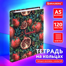 Тетрадь на кольцах А5 175х215 мм, 120 листов, твердый картон, фольга, клетка, BRAUBERG, 