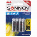 Батарейки КОМПЛЕКТ 4 шт., SONNEN Alkaline, AAA (LR03, 24А), алкалиновые, мизинчиковые, в блистере, 451088