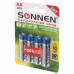 Батарейки КОМПЛЕКТ 4 шт., SONNEN Super Alkaline, АА (LR6,15А), алкалиновые, пальчиковые, блистер, 451094