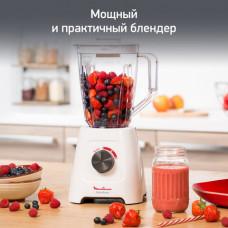 Блендер стационарный MOULINEX LM420110, 600 Вт, 2 скорости, чаша 2 л, пластик, белый, 7211003001