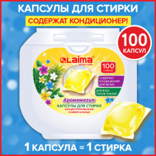 Капсулы для стирки концентрат GIGA PACK с кондиционером 100 шт., АРОМАМАГИЯ, LAIMA, 608879